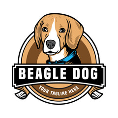 Cute beagle dog pet emblem logo vector icon illustration. Isolated on white background  - obrazy, fototapety, plakaty