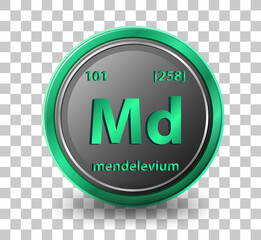 Mendelevium chemical element. Chemical symbol with atomic number and atomic mass.