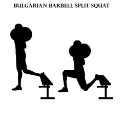 Bulgarian barbell split squat exercise strength workout vector illustration silhouette