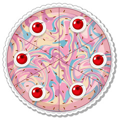 Top view of delicious cake with cherries topping