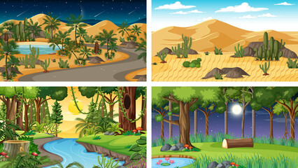 Four different nature horizontal scenes