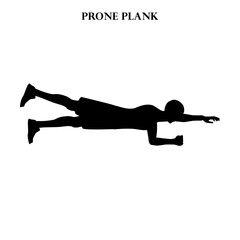 Prone plank exercise strength workout vector illustration silhouette