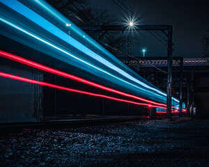 Fototapeta na wymiar Long exposure - light rail in Cleveland, Ohio