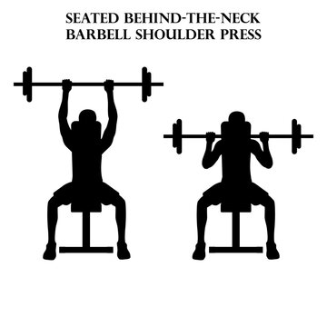 Seated behind the neck barbell shoulder press exercise illustration silhouette