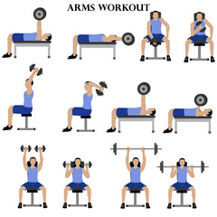 Fototapeta na wymiar Workout man set. Arms workout vector illustration