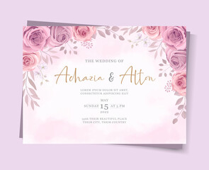 Set of elegant wedding card template with hand drawn floral decoration
