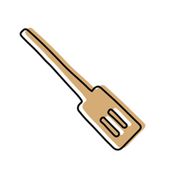Wooden spatula. Kitchenware sketch. Doodle line vector kitchen utensil and tool. Cutlery illustration