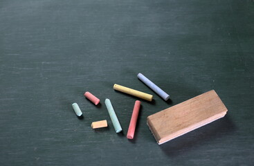 Multicolored chalk with eraser brush