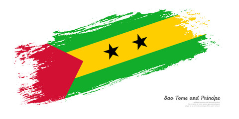 Hand painted brush flag of Sao Tome and Principe country with stylish flag on white background