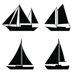 Sailboat simple flat vector icon set.
