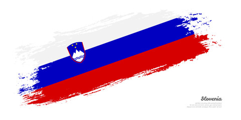 Hand painted brush flag of Slovenia country with stylish flag on white background