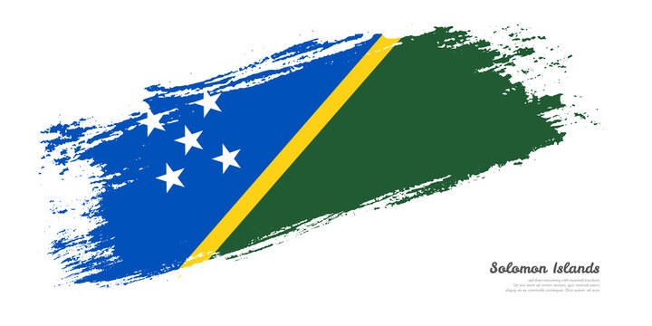 Hand painted brush flag of Solomon Islands country with stylish flag on white background