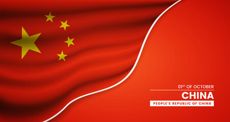 Abstract national day of China background with elegant fabric flag and typographic illustration