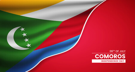 Naklejka premium Abstract independence day of Comoros background with elegant fabric flag and typographic illustration