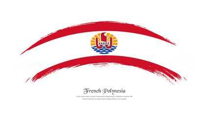 Flag of French Polynesia in grunge style stain brush with waving effect on isolated white background