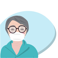 Anti-fog solution banner is foggy surfaced lens design with copy space to fill heading. The o woman is wearing foggy glasses is cartoon drawing vector illustrated for UX glasses optometry for elderly 