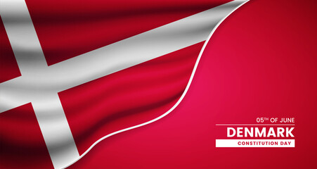 Abstract constitution day of Denmark background with elegant fabric flag and typographic illustration