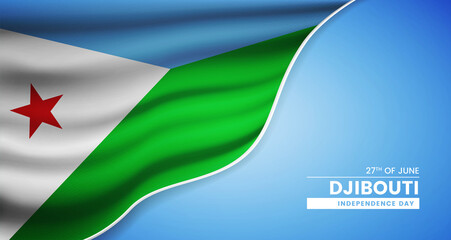 Abstract independence day of Djibouti background with elegant fabric flag and typographic illustration