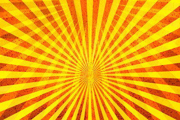 Retro groovy sunburst background pattern in 60s hippy style grunge textured vintage color palette of blue orange red beige and brown in spiral or swirled radial striped starburst retro groovy sunburst