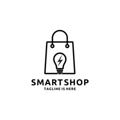 Shop Bag with Smart Light Bulb Symbol Logo Design Concept and Business Card Template