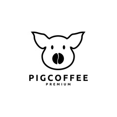 Pig Coffee Bean Logo Vector Design Icon Illustration