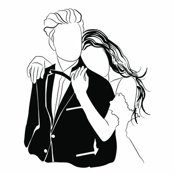 Vector illustration of a young couple of people. An image of a man and a woman in wedding clothes. Graphic drawing of people.