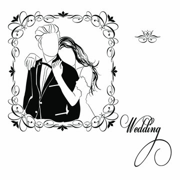 Vector graphic illustration of a young couple of people. An image of a man and a woman with the inscription wedding.