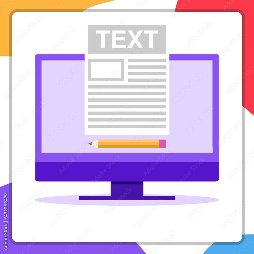Fototapete blogging, blogging concept. sheet with text on the background of a computer screensaver. vector illu
