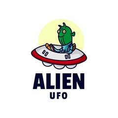 Vector Logo Illustration Alien Mascot Cartoon Style.