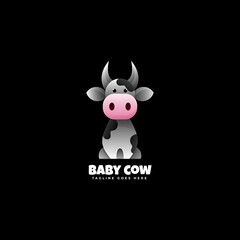 Vector Logo Illustration Baby Cow Gradient Colorful Style.