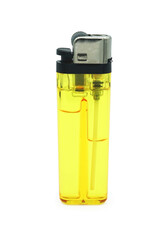Yellow lighter isolated on a white background, Cut out with clipping path