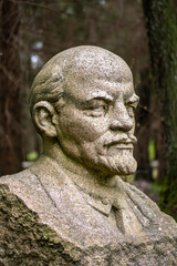 Fototapeta na wymiar Lenin marble sculpture bust, Russian revolutionary, politician, and political theorist, Chairman of the Council of People's Commissars of the Soviet Union, vertical