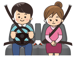 カップルでドライブ　自動車の車内