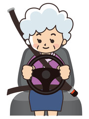 車を運転するシニア女性　安全運転　シートベルト