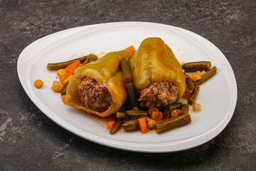 Baked stuffed bell pepper with meat
