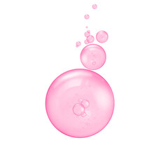 pink oil collagen essence or serum  bubbles on white background
