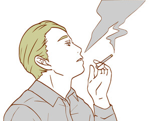 たばこを吸う男性アップ（シンプルカラーバージョン）