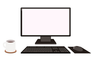Fototapeta premium PCモニターと周辺機器のシンプルなイラスト
