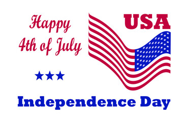 Happy Independence Day USA, Happy 4th of July. Vector holiday concept Fourth of July. Wavy Flag of the United States in vector, stars and text greetings for american holiday