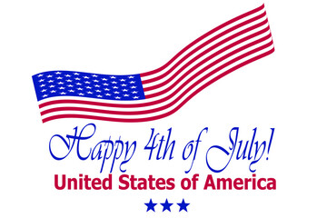 USA Independence Day, Happy 4th of July. Vector holiday concept Fourth of July. Wavy Flag of the United States in vector, stars and text greetings for american holiday