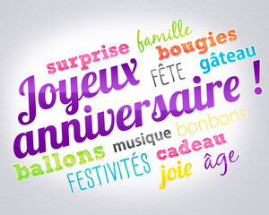 Joyeux anniversaire ! (Nuage de mots en fran&ccedil;ais)