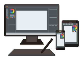 レスポンシブデザインに使えるデバイスのイラストセット ペイントソフト