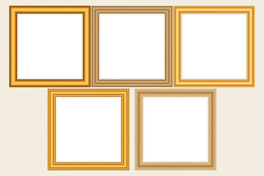 Set of squared golden vintage wooden frame for your design. Vintage cover. Place for text. Vintage antique gold modern rectangular frames. Template vector illustration