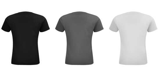 Shirt mock up set. Sport blank shirt template front and back view. Black, gray and white front design. Vector template. - obrazy, fototapety, plakaty