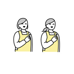 指差しするエプロンつけた人イラスト素材
