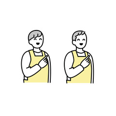 指差しするエプロンつけた人イラスト素材