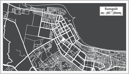 Sumgait Azerbaijan City Map in Black and White Color in Retro Style. Outline Map.