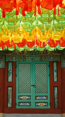 Busan,Korea-May-06-2021 Lotus lanterns to celebrate Buddha's birthday at Korean Temple in Busan