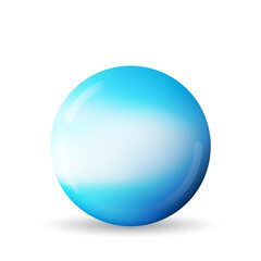 Glass blue ball or precious pearl. Glossy realistic ball, 3D abstract vector illustration highlighted on a white background. Big metal bubble with shadow