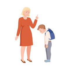 Annoyed Mother Scolding Her Son for Bad Behavior at School Vector Illustration